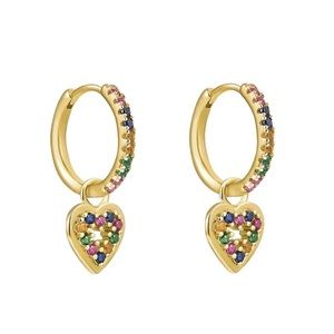 NEW 18K Gold Plated Stainless Steel Multicolor Rainbow Heart Dangle Earrings